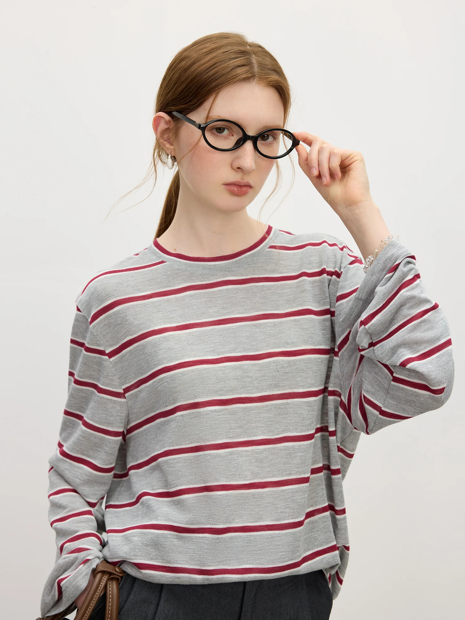 FSLE Fashion Loose Casual Striped Longsleeved Tshirt for Women Summer Arrival Vacation Style Pullover Top 25FS12440 250729
