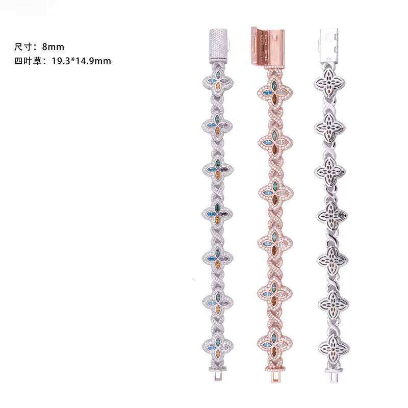 S Sier Four-Leaf Clover Marquise Bracelet European American Cross-Border New Colorful Moissanite Bangles with GRA