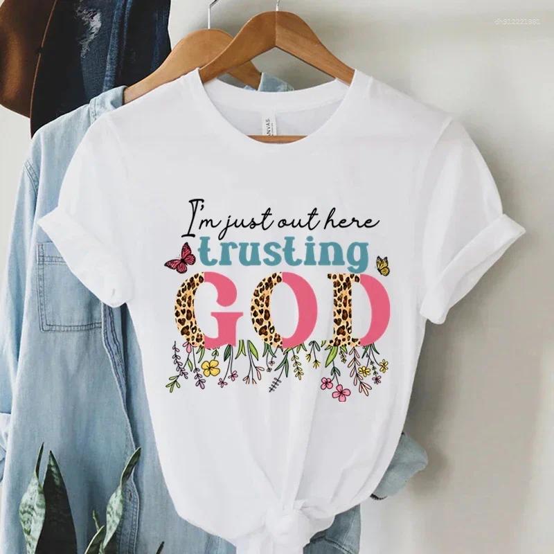 Women's T Shirts I'm Just Authere Trusting God Print Shirt Vintage Christian T-Shirts Women Short Sleeve Faith Summer Religious Tshirt