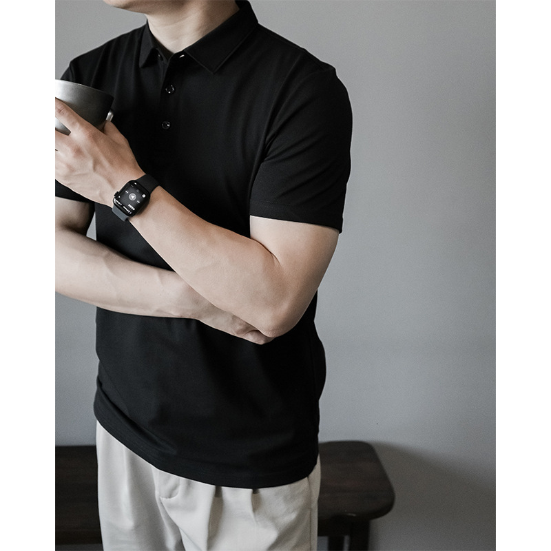 Slim Fit Solid Color Mercerized Pearl Polo Shirt Cool Breathable Turn-Down Collar Short Sleeve Mature Business Commuter Men's Summer