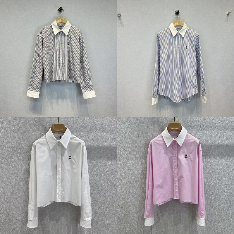 Brand Striped Letter Button Shirt Women Short Patchwork Polo Shirts Designer Casual Daily Versatile Long Sleeved T Shirt