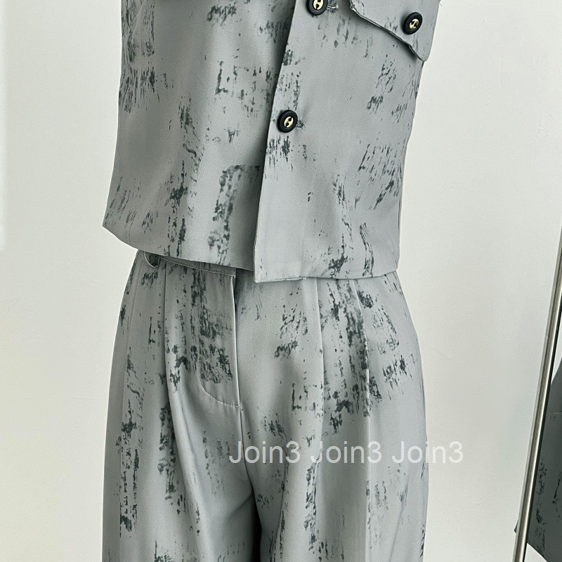 Casual Trendy Summer New Design Sense Niche Stylish Round Neck Vest Top + Long Pants Two-Piece Set for Women