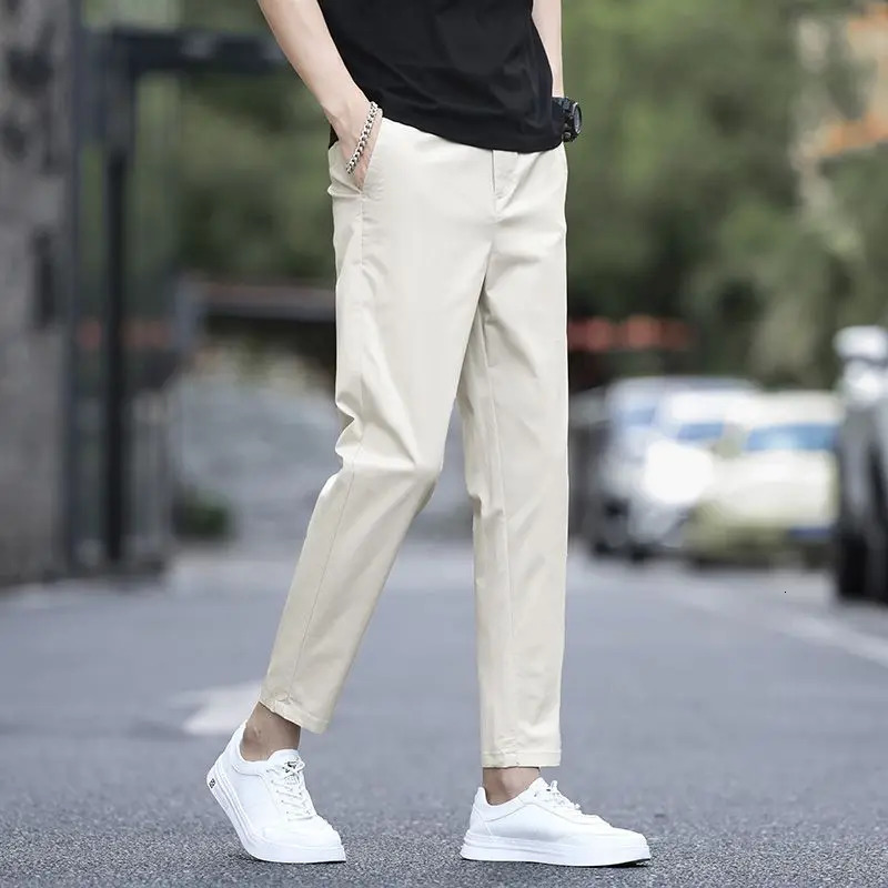2025 Summer AnkleLength Pants Men Straight Fit Fashion Thin Clothing Solid Color Casual Trousers Male 2838 250717