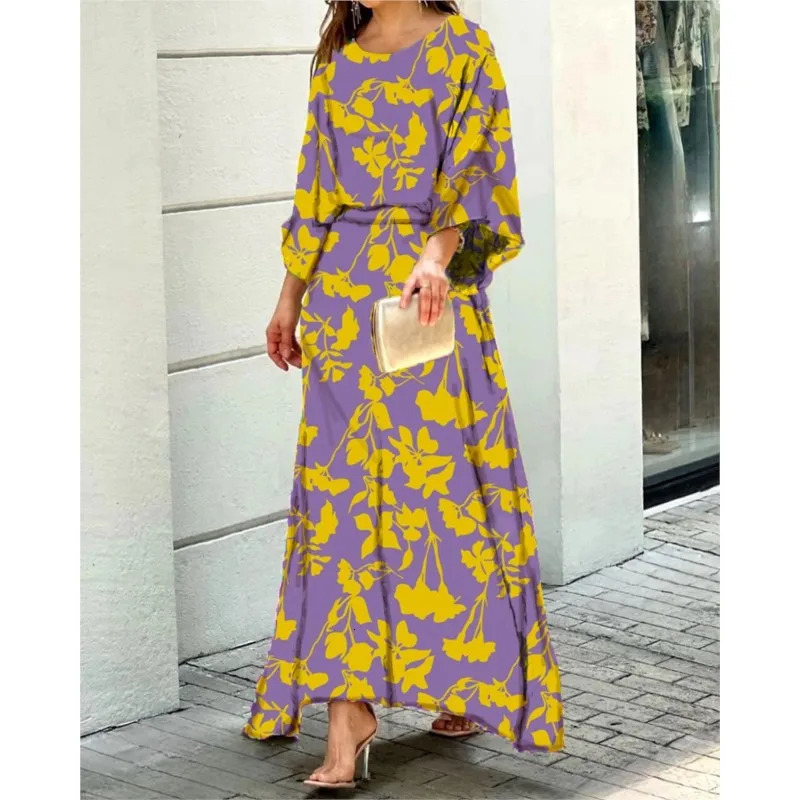 Holiday Printed Shirt And Long Skirt 2-piece Set Half Sleeved Top And Large Pleated Skirt Womens Flared Sleeve Skirt Set Suit 250728