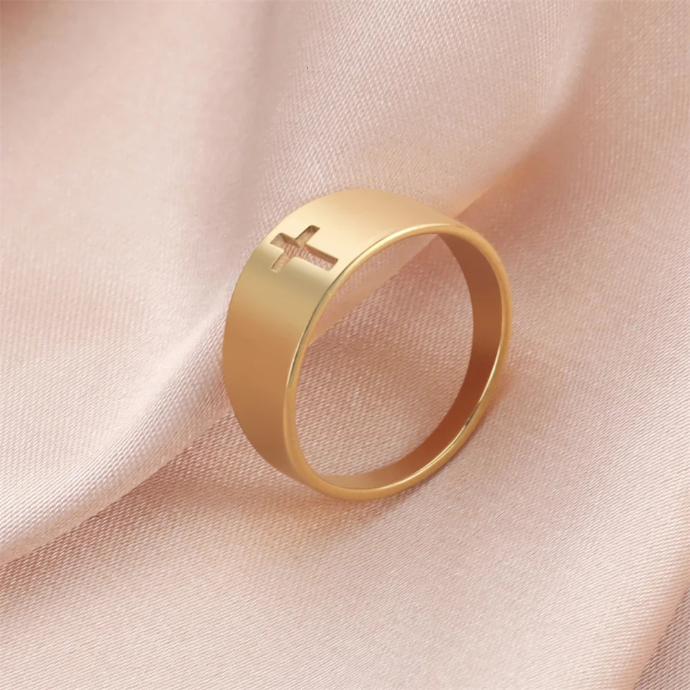 EUEAVAN Trend Hollow Cross Ring for Woman Stainless Steel Christian Jesus Rings Fashion Engagement Religious Jewelry Gifts 250729