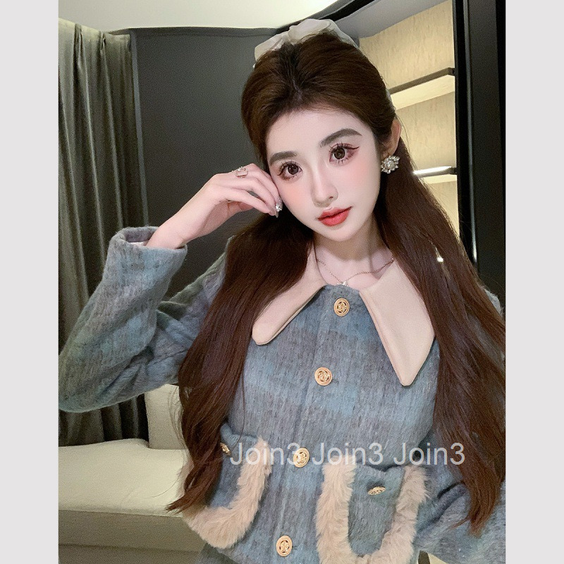 Winter New Fashion Small Fragrance Style Suit Quilted Elegant Turn-Down Collar Long Sleeve Jacket and Short Skirt Two-Piece Set