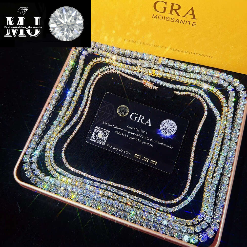 Custom Hip Hop Jewelry Necklace 2Mm 3Mm Sterg Sier Hiphop VVS Moissanite Tennis Chain