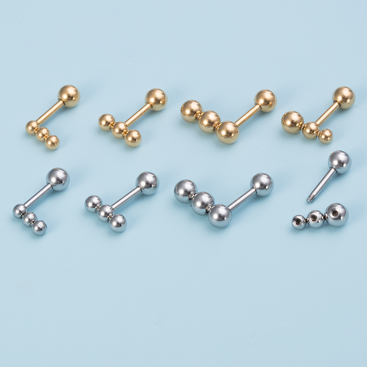 Three threaded hole steel ball stainless steel ball ear bone nail earrings human piercing jewelry wholesale