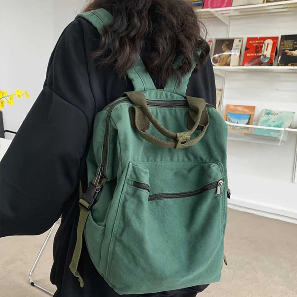 New Solid Color Women Canvas Backpack Vintage School for Teenage Girl 2024 Outdoor Travel Handbag Purses Book Bag Rucksack S250729