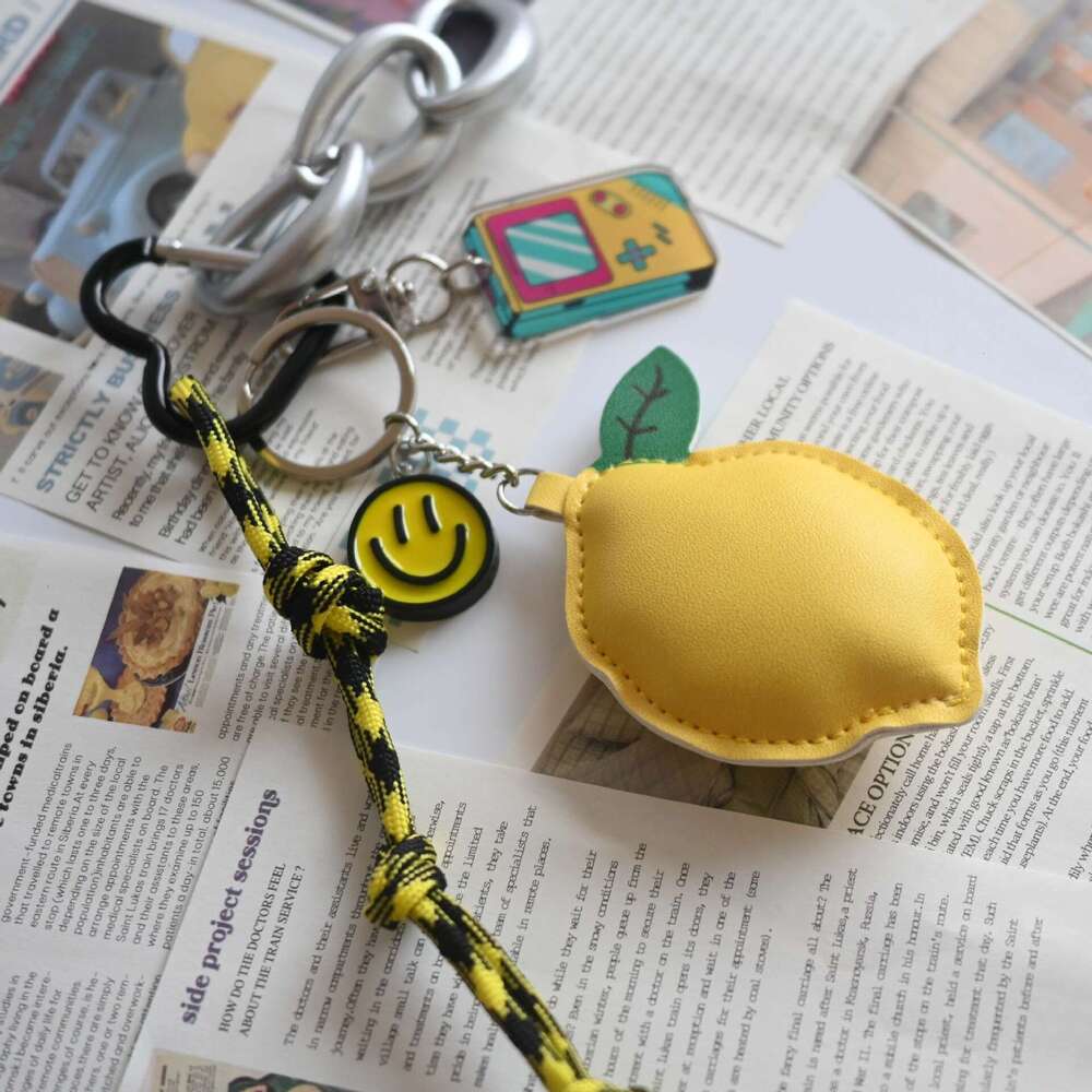 Fruit Lemon PU Leather Lanyard Women's Bag Pendant Game Console Smiley Face Charm Fresh Keychain