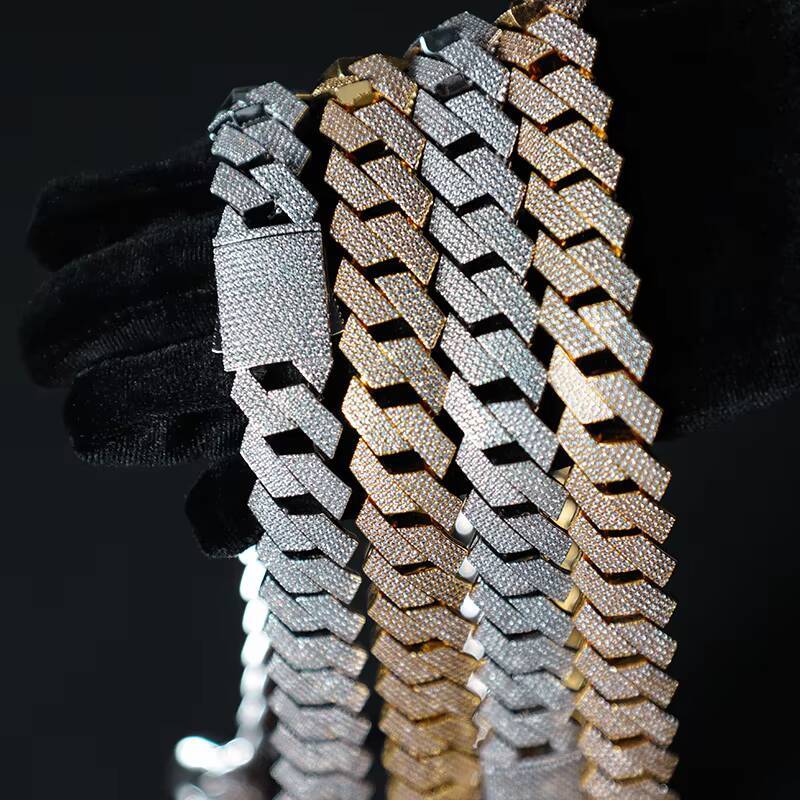 Wholesale 925 Silver Cuban Link Necklace for Men 20mm Width 4-Rows Moissanite Diamond CZ Hip Hop Style