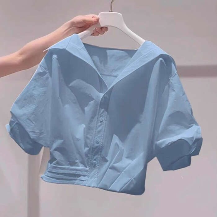 sxzy French Style White Off-Shoulder Sleeve Shirt for Women Summer Blouse with High-End Feel Puff Sleeves Petite Short Top