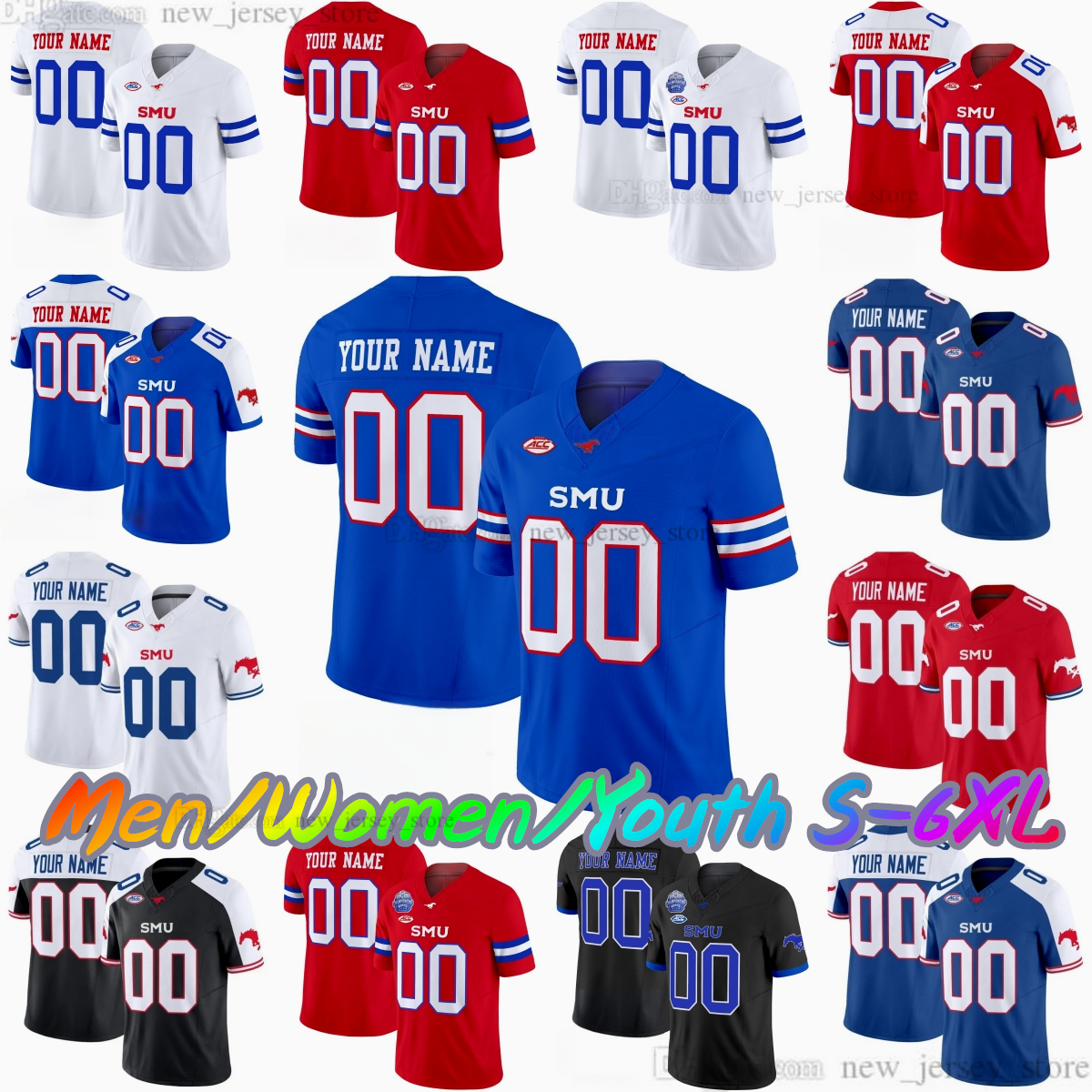 2025 Custom S-6XL SMU Mustangs College Football Jersey 7 Kevin Jennings 1 Brashard Smith 82 RJ Maryland 11 LJ Johnson Jr. 19 Eric Dickerson Doak Walker Stitched Jerseys