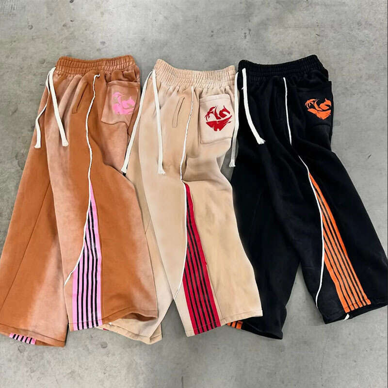 Autumn Winter High Street Hip-Hop Trendy Casual Color-Block Unisex Versatile Drawstring Wide-Leg Straight Sweatpants