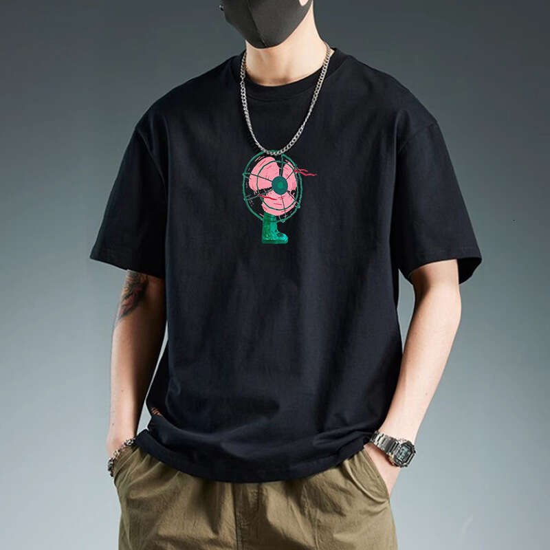 Designer T Shirt Trendy Retro Hong Kong Style Heavy Cotton Short Sleeve T-Shirt Loose Summer Japanese Cartoon Ins Trendy Brand Versatile Men Graphic T