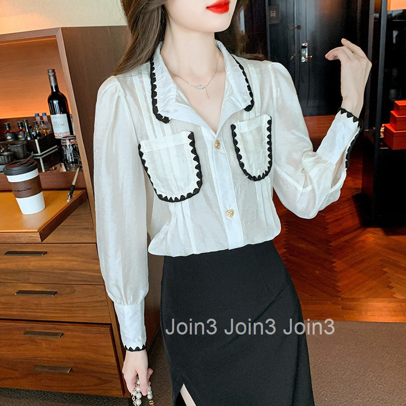 Autumn Winter New Plus Size Womens Turn-down Collar Mulberry Silk Puff Sleeve Base Long Sleeve Shirt Womens Top Blouse