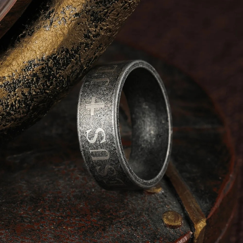 Vintage Mens Stainless Steel Bible Verse Jesus Cross Rings For Men Christian Cross Religious Ring Men Amulet Jewelry 250729