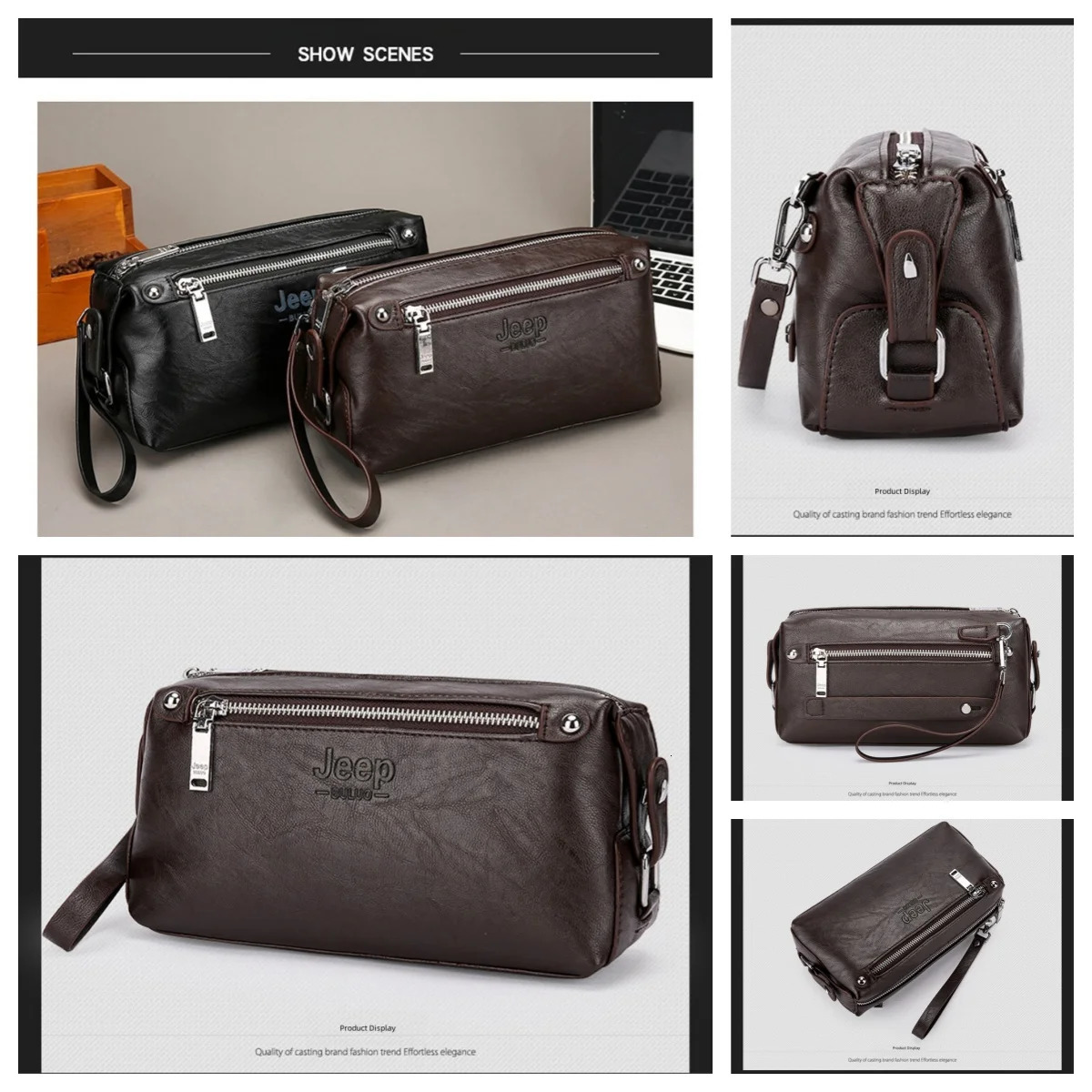 BULUO Fashion Big Mans Handbags High quality Leather Clutch bag Wallet Purse Large Capacity Business Brown 250723