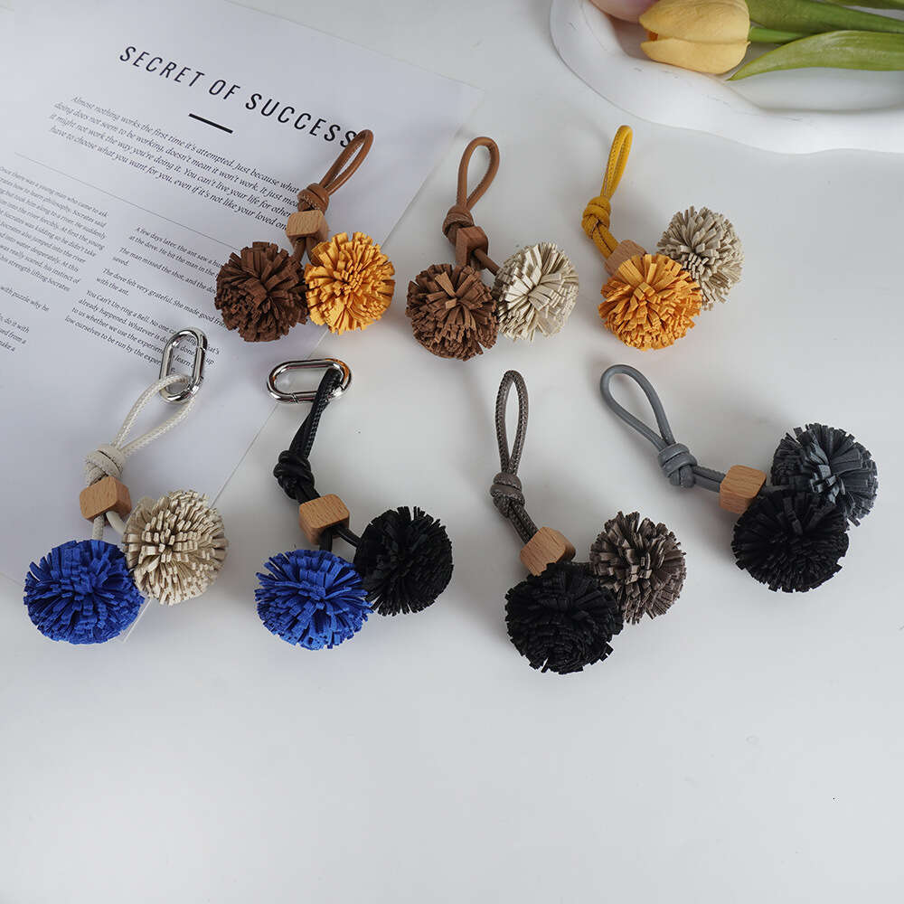 Miu Series Shoe Accessories High-End Mini Leather Handmade Woven Tassel Ball Keychain Bag Pendant