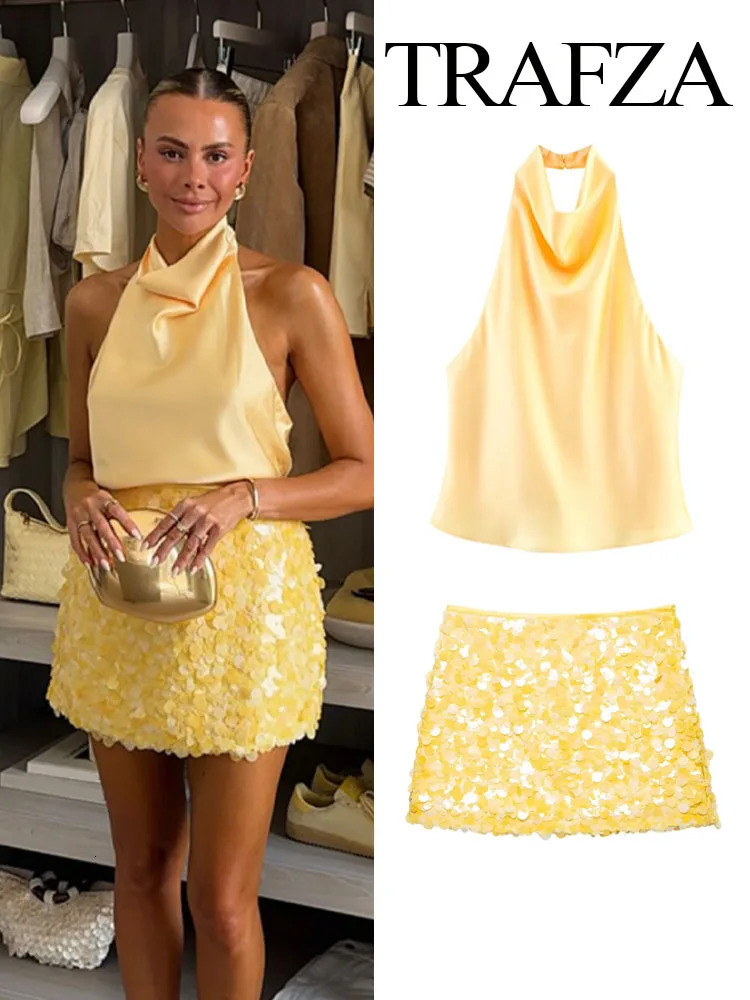 TRAFZA Women Summer Fashion Versatile High Waist Slim Sequin Mini Skirt Female Sexy Hip Side Zipper Punk Party Short Mujer 250729