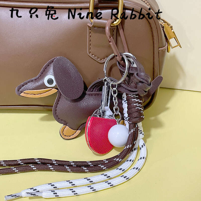 Korean Miu Baseball Chocolate Leather Dachshund Dog Plush Bag Pendant Car Hanging Ornament Backpack Ins Style Decoration