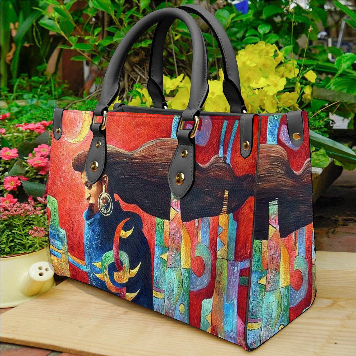 Designer oil painting bag Lavender Garden Oil Painting Women's PU Handbag Leather Shoulder Bag Minimum Order