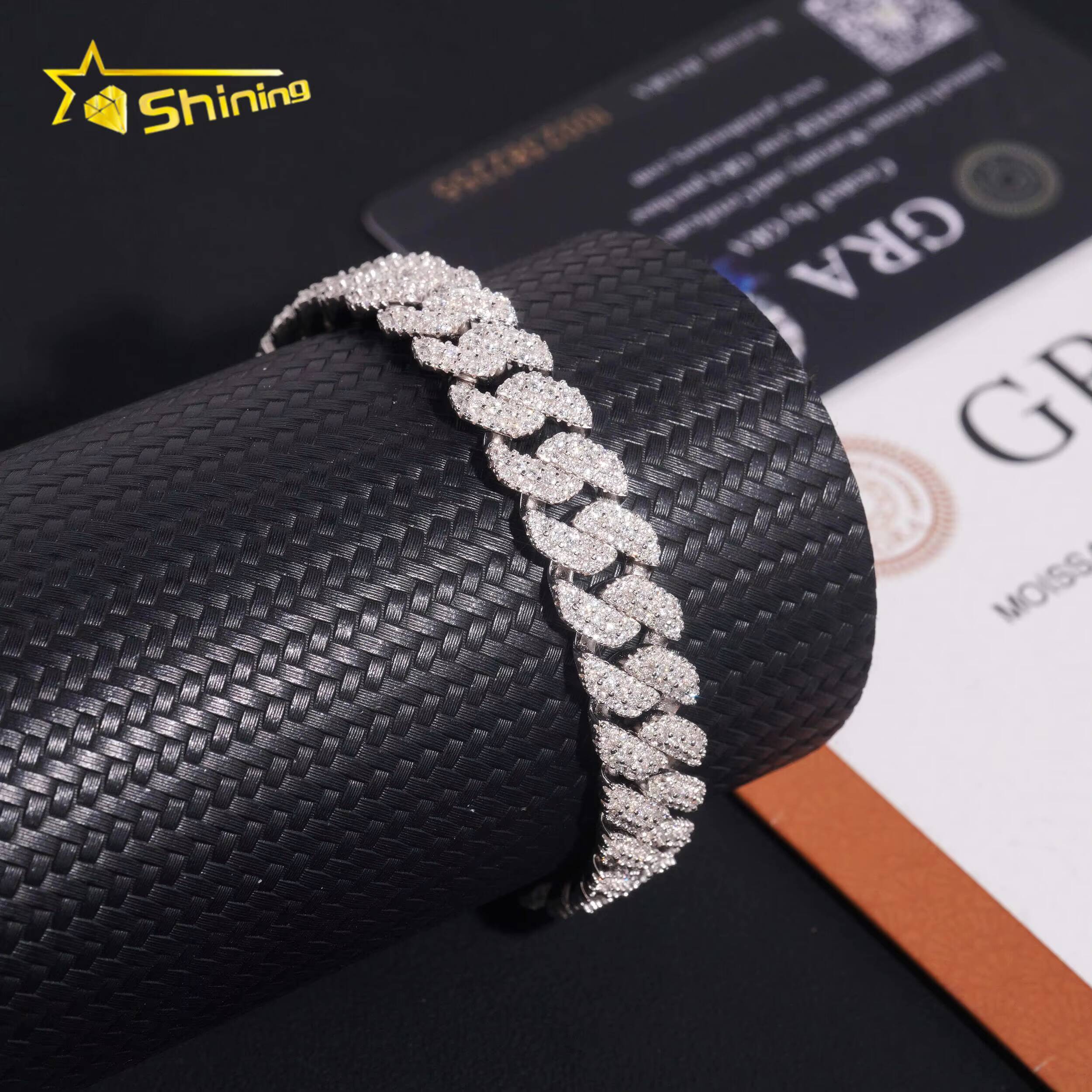 Hip Hop Jewelry Wholesale Price 10mm Moissanite Diamond Cuban Link Bracelet Custom Silver Bracelet 925 Sterling for Men