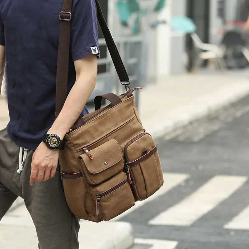 Men Canvas Messenger Bag Crossbody Bags Unisex Sling Bag Shoulder Bag for Travel Work College Vintage Mens Handbags Briefcase S250729