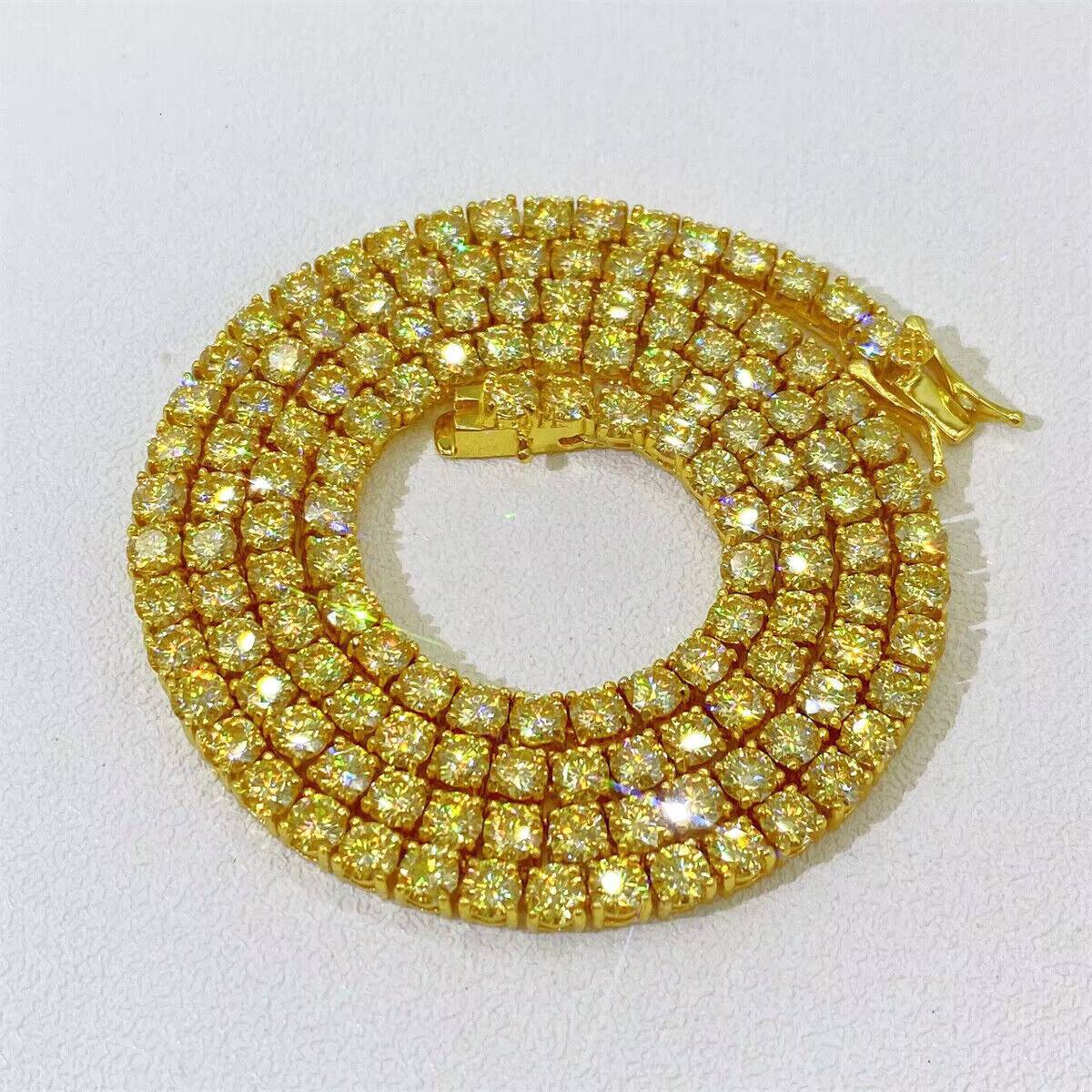 3-4mm VVS Canary moissanite tennis chain 925 silver diamond tester pass and more sizes available.