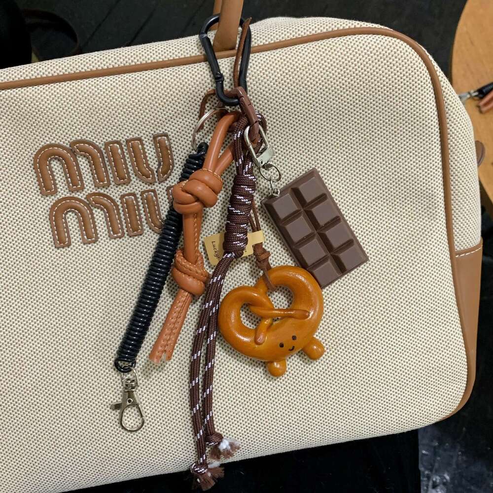 Miu Series Alkaline Water Bread Ins Bag Pendant Bagel Chocolate Climbing Rope Keychain Decoration Hanging Chain Trend