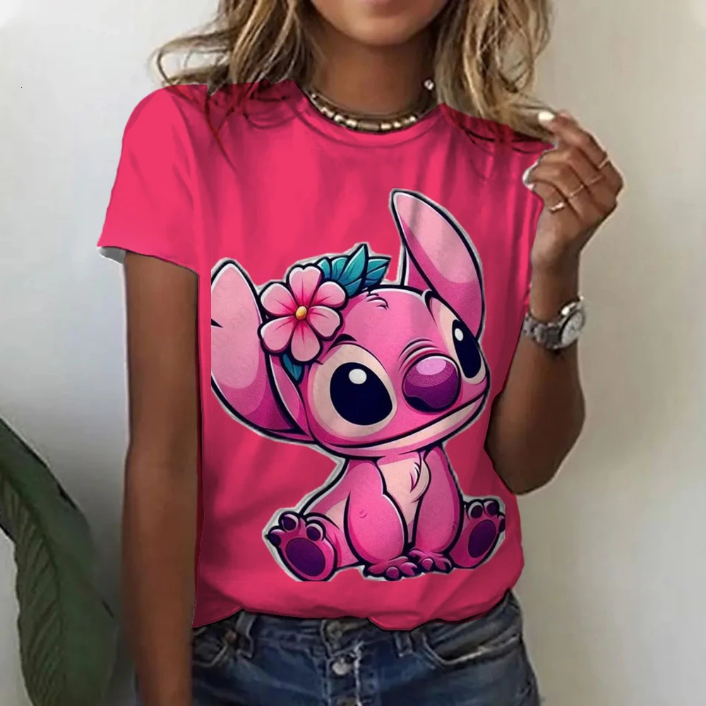 Kawaii Cartoon Happy Stitch Heart Kiss Women Tops 2024 Summer Plus Size S3XL Tshirts 3D Shirt Hippie Tee Woman Clothes 250724