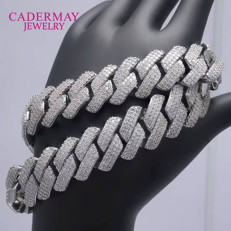 Cadermay Hip Hop Jewelry 14mm Round Moissanite Diamond Pure 925 Silver Cuban Link Chain Necklace Coutom Price