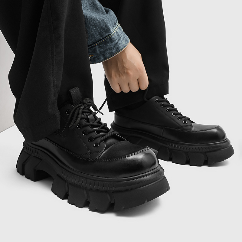 Casual Breathable Spring and Autumn New Men's British Style Business Formal Versatile Low-top Height-increasing Black Leather Shoes