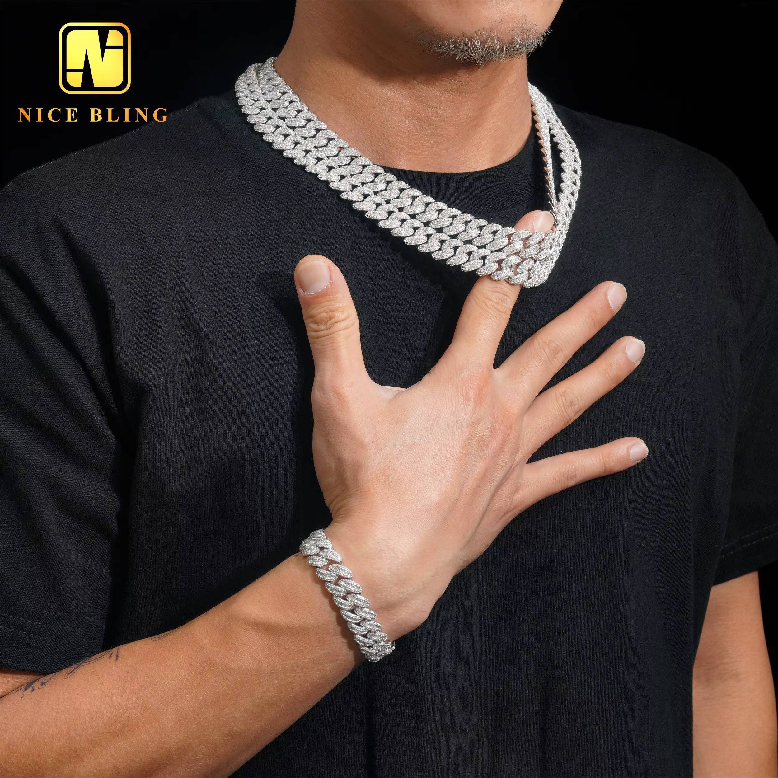 Round Moissanite Cuban Link Chain 13MM Baguette Diamond Cuban Necklace 925 Silver Hip Hop Iced Out Cuban Chains