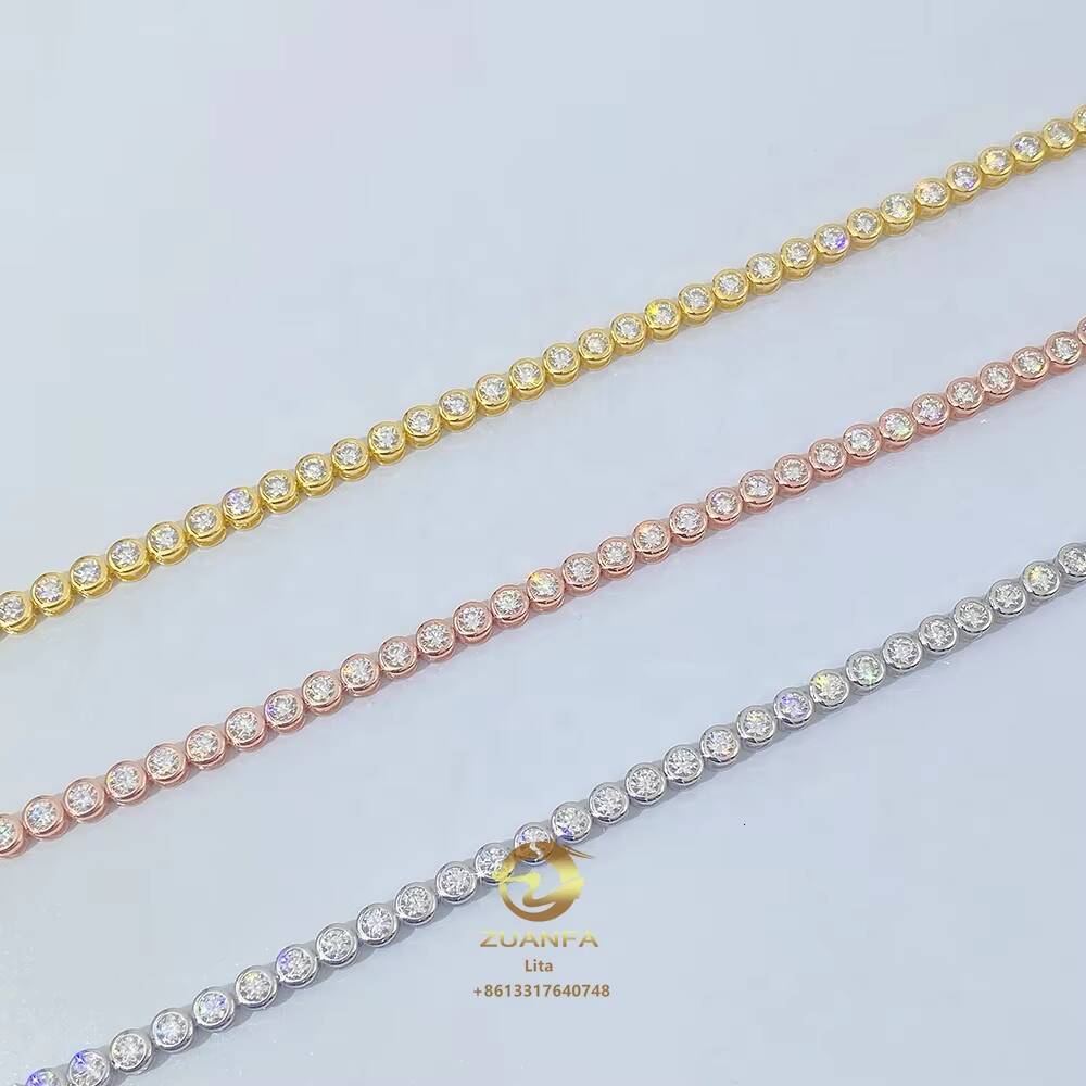 New Design Hip Hop 3mm 4mm 5mm Gra Certified Moissanite Diamond Gold Tennis Chain 925 Silver Tennis Necklace