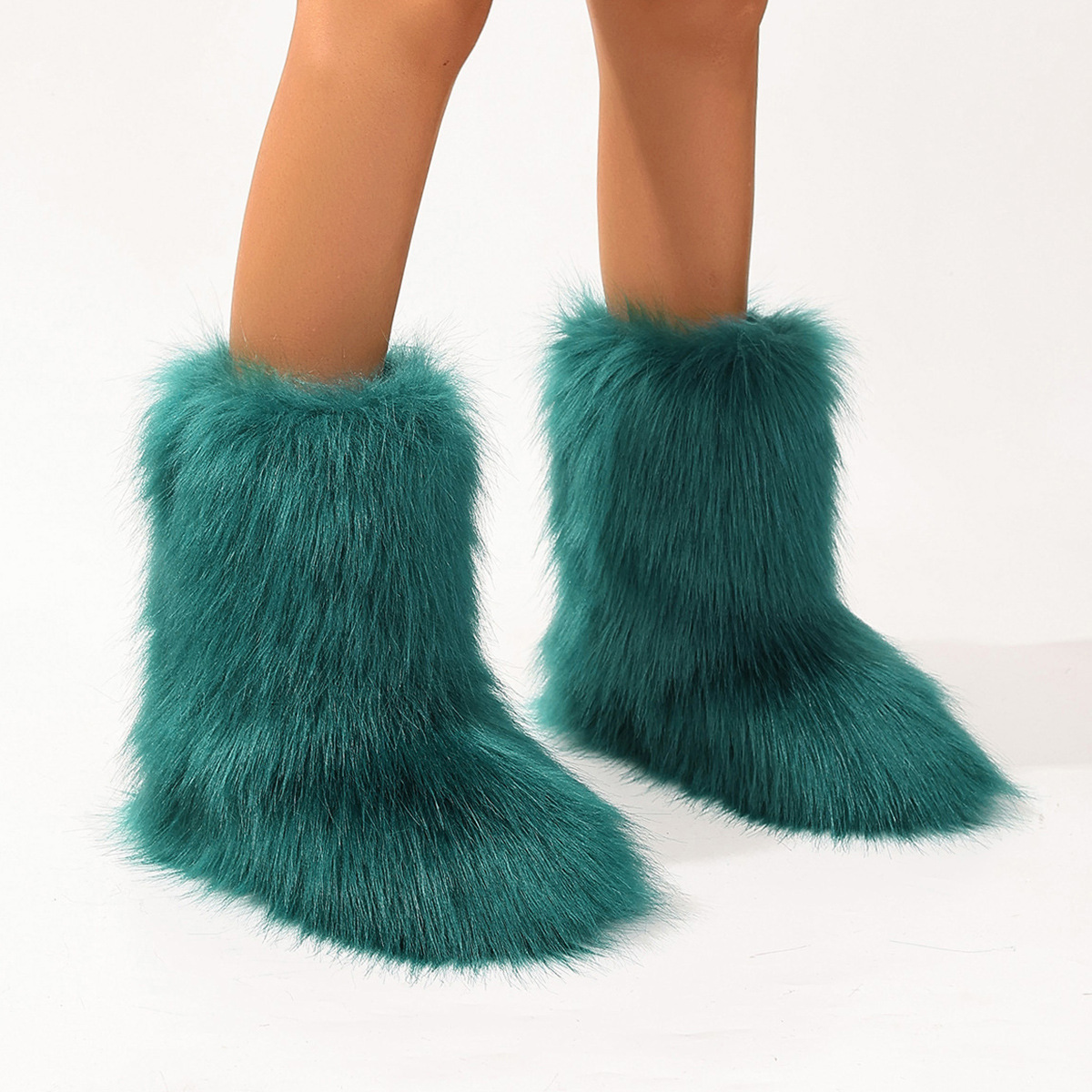 Hot Girl y2k Furry Boots Women's winter warm and fashionable boots mid-calf boots Large size thick soled snow boots
