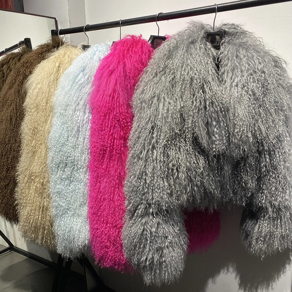 Autumn Fashion Warm Short Mongolian Sheep Fur Jacket for Women Plus Size 8XL Curly Lamb Fur Jacket Female 250723