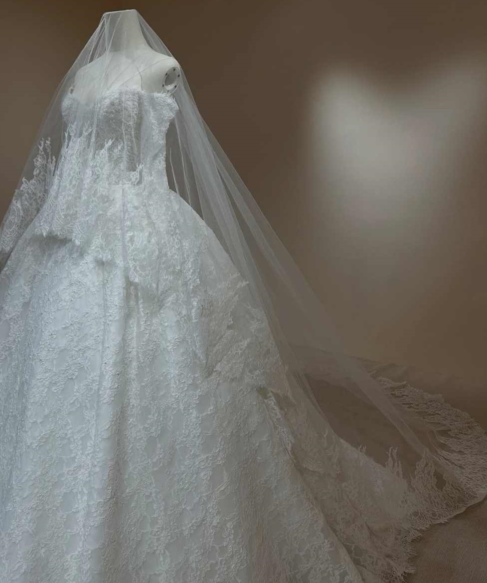 Customized Elegant Bridal Veil Applique Lace Long Cathedral Single Layer Wedding Veil With Comb Wedding Accessories