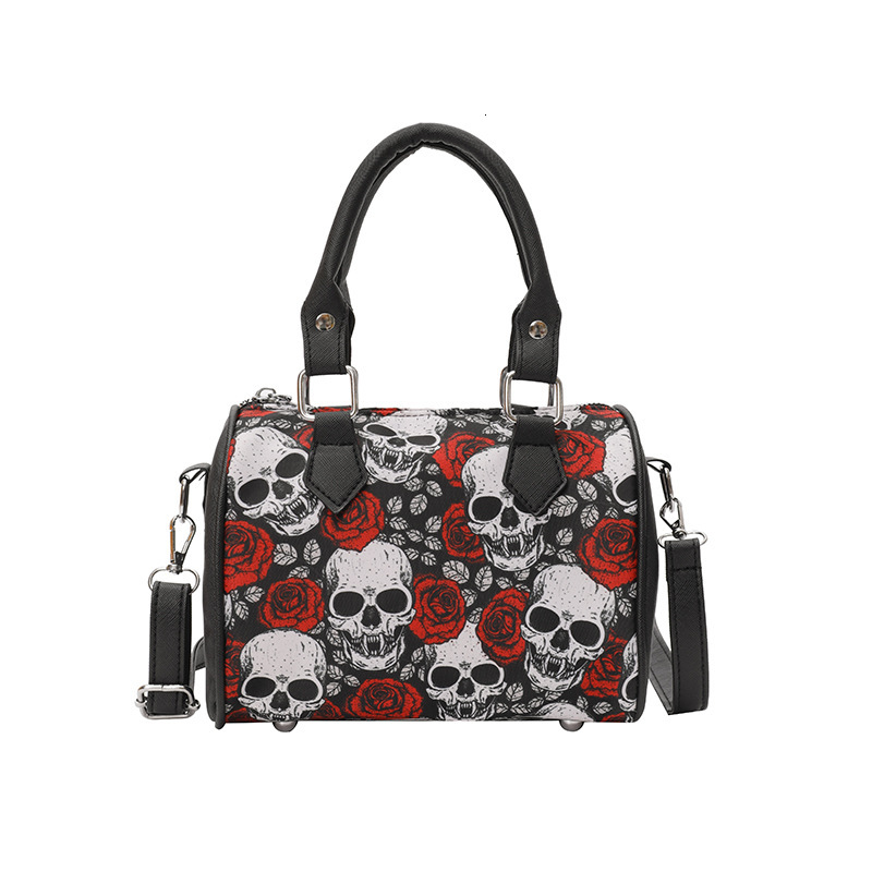 Free shipping designer European and American Style Skull Print Pillow Bag 2025 New Fashion Color Block Texture Handbag Large Capacity Shoulder Bag Wom
