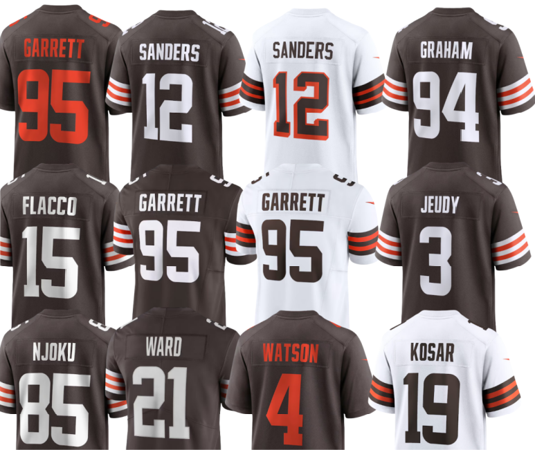 Jim Brown Bernie Kosar Joe Thomas Myles Garrett Shedeur Sanders Jerry Jeudy David Njoku Denzel Ward Mason Graham Joe Flacco Jerome Baker Joel Bitonio Football Jersey