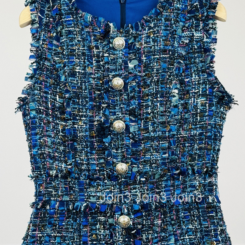 Autumn Winter New French Style Elegant High J-Sense Tweed Woven Base Sleeveless Vest Dress Short Skirt