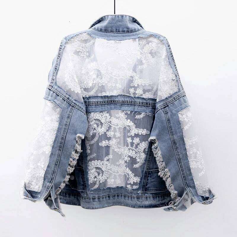 Designer Clothing 2025 Autumn Streetwear Fashion Embroidery Lace Patchwork Sexy Women's Wear Tassel Loose Denim Jacket