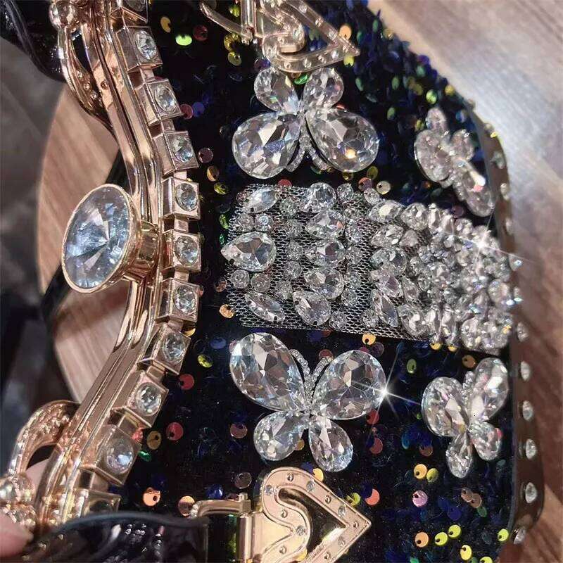 2025 New Fashion Dias Women's Handbags Leather Design Clip Rhinestone Bag Portable Tote Shoulder Messenger Bags Chic