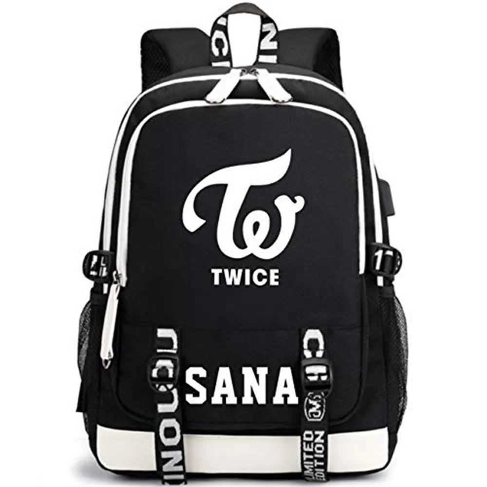 KPOP Twice Large Capacity USB Charging Book Bag Mochila Travel Bag Sana Momo Backpacks Gift Fans Collection S250728