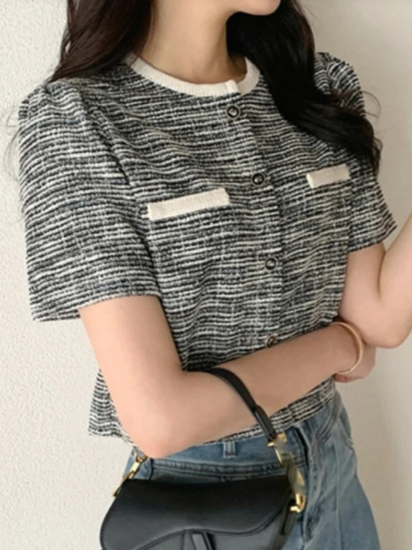 ort Coat Korean Sle Coarse Tweed Womens Summer Round Ne Svel Outerwear Ele Quali Small Size Fit 250729