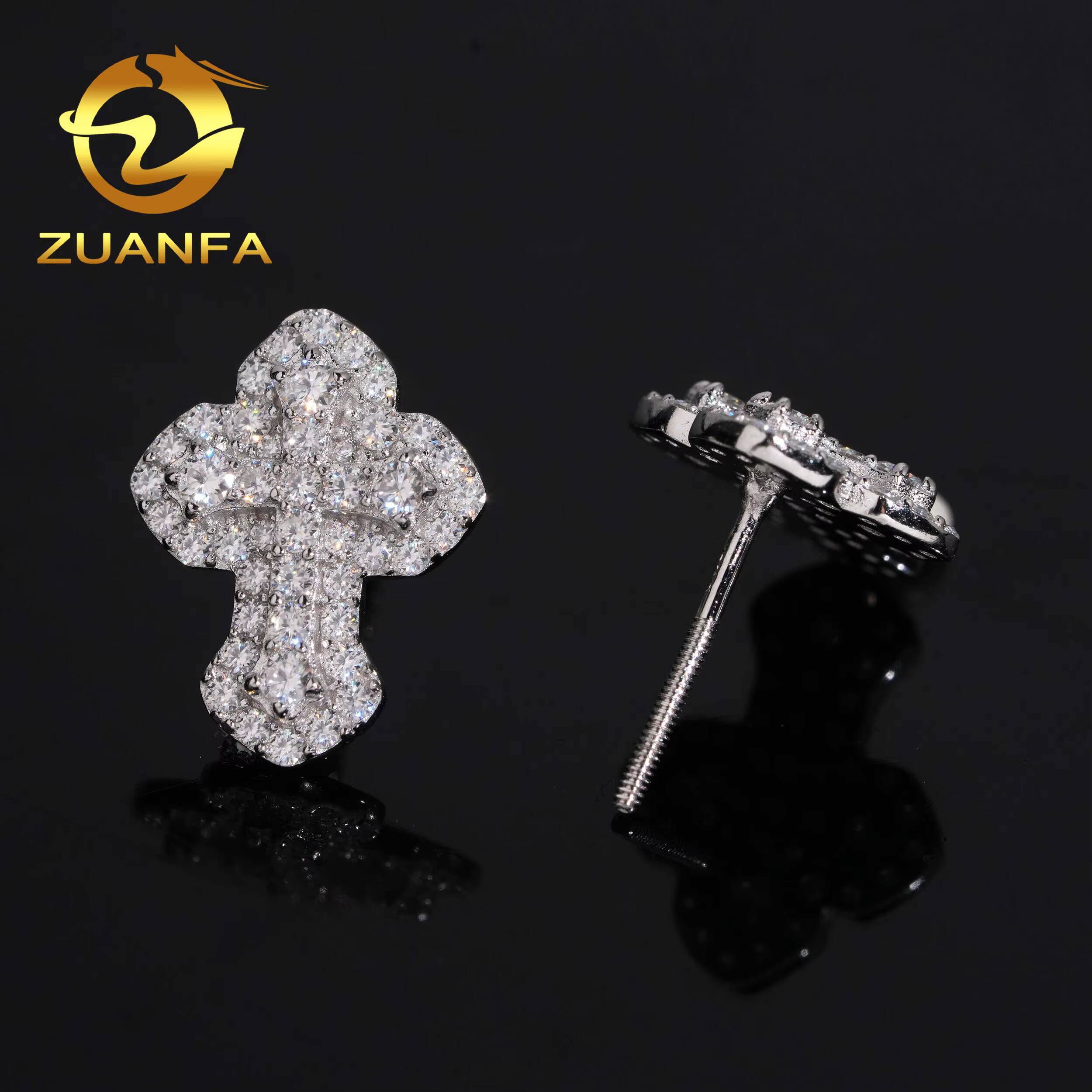 Ready Shipping Iced Out Moissanite Earrings Pass Diamond Tester 925 Silver Cross Diamond Hip Hop Earrings Screw Back Earrings