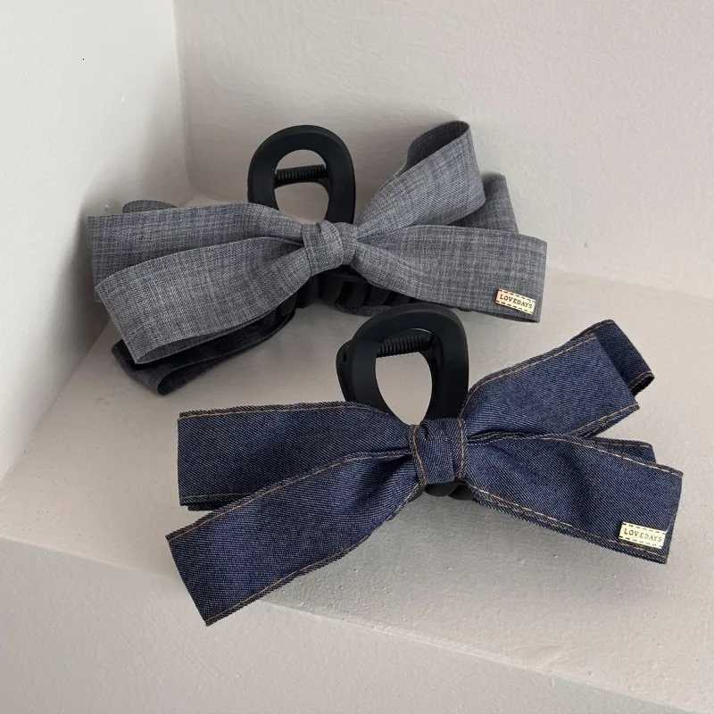 Fashion Denim Bow Grab Clip 2025 New Hairpin Back of Head Large Shark Clip Headdress Hair Clips for Women Z250729