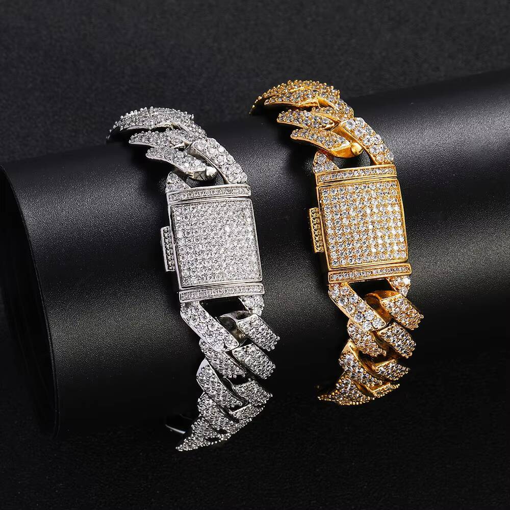 Factory Various Styles Diamond Moissanite Crystal Zirconia Cuban Link Chain Necklace Bracelet Hip Hop Chains