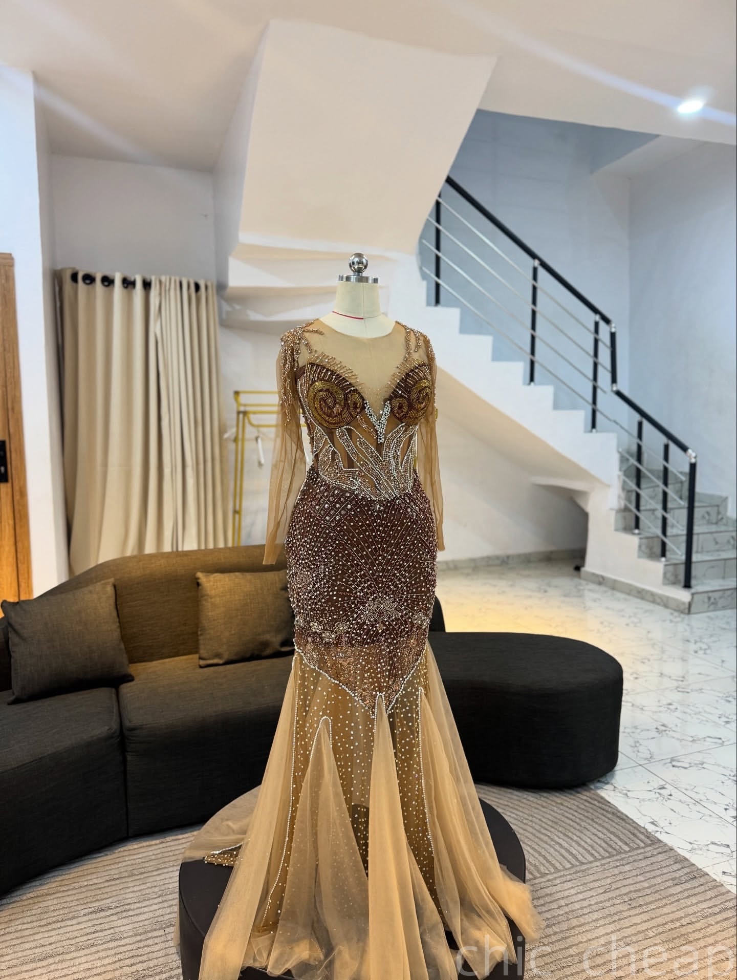 Mermaid Brown Prom Dresses 2025 Beaded Crystals Illusion Evening Formal Party Second Birthday Engagement Gowns Plus Size Dress For Special Occasions Z