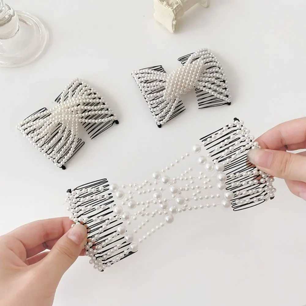 Plastic Pearl Elastic Hair Hairpin New Hair Styling Tool Butterfly Fancy Clip Combs Rhombus Double-Sided Bun Girl Z250729